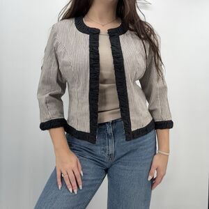 AXI Vintage Black & White Striped Blazer Jacket Top Size Medium Cotton Y2k